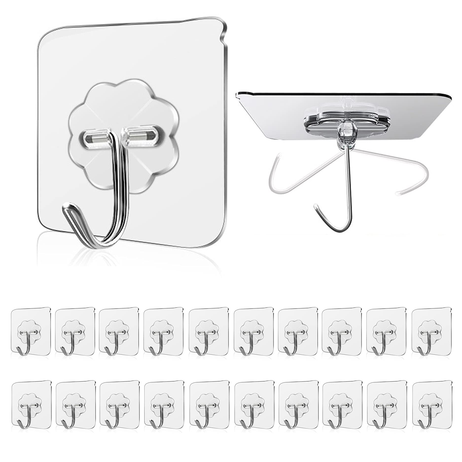 WOVU wall hooks with a transparent seamless finish suitable for towels and kitchen tools.