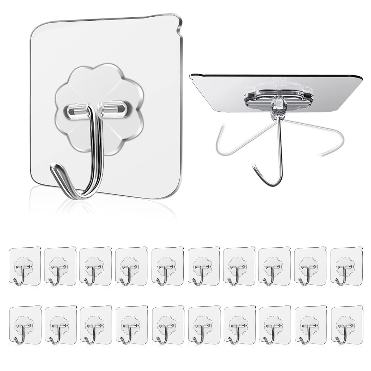 WOVU wall hooks with a transparent seamless finish suitable for towels and kitchen tools.