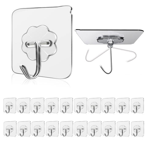 WOVU wall hooks with a transparent seamless finish suitable for towels and kitchen tools.