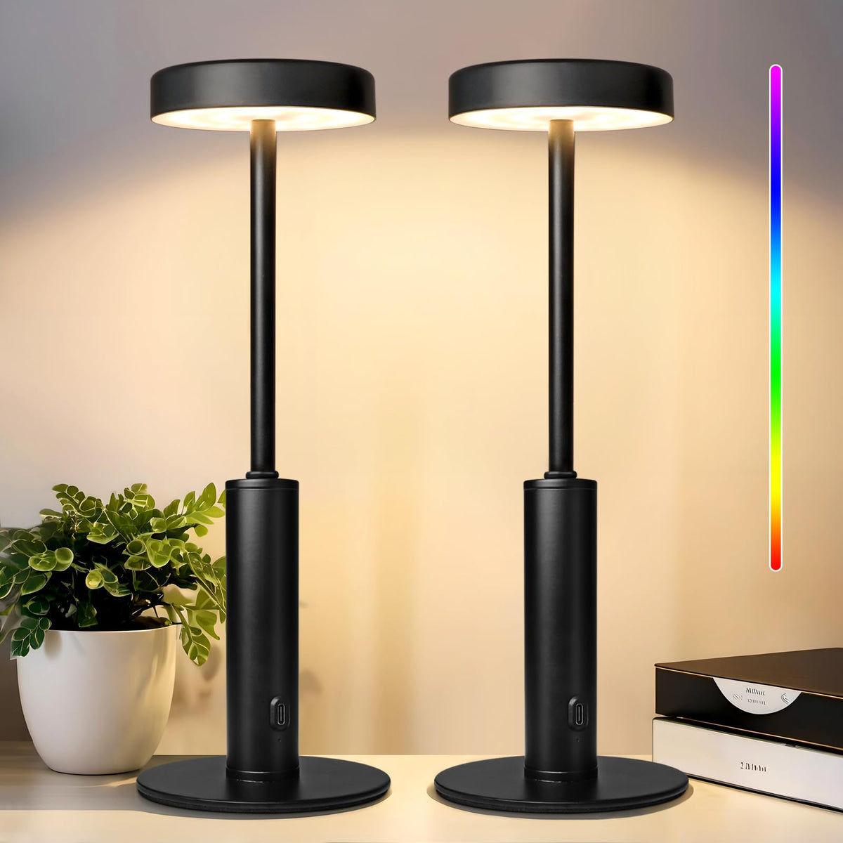 Wowag 2-pack cordless table lamp front view for portable dining lighting