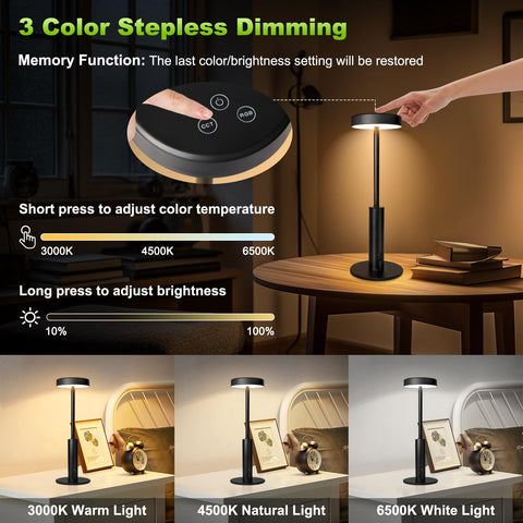 Wowag table lamp showing 3 colors stepless dimming for tailored ambience