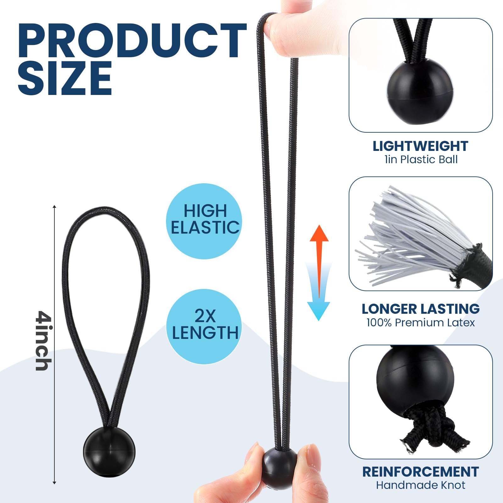 Wowangce ball-end bungee cord with smooth plastic ball for fabric protection