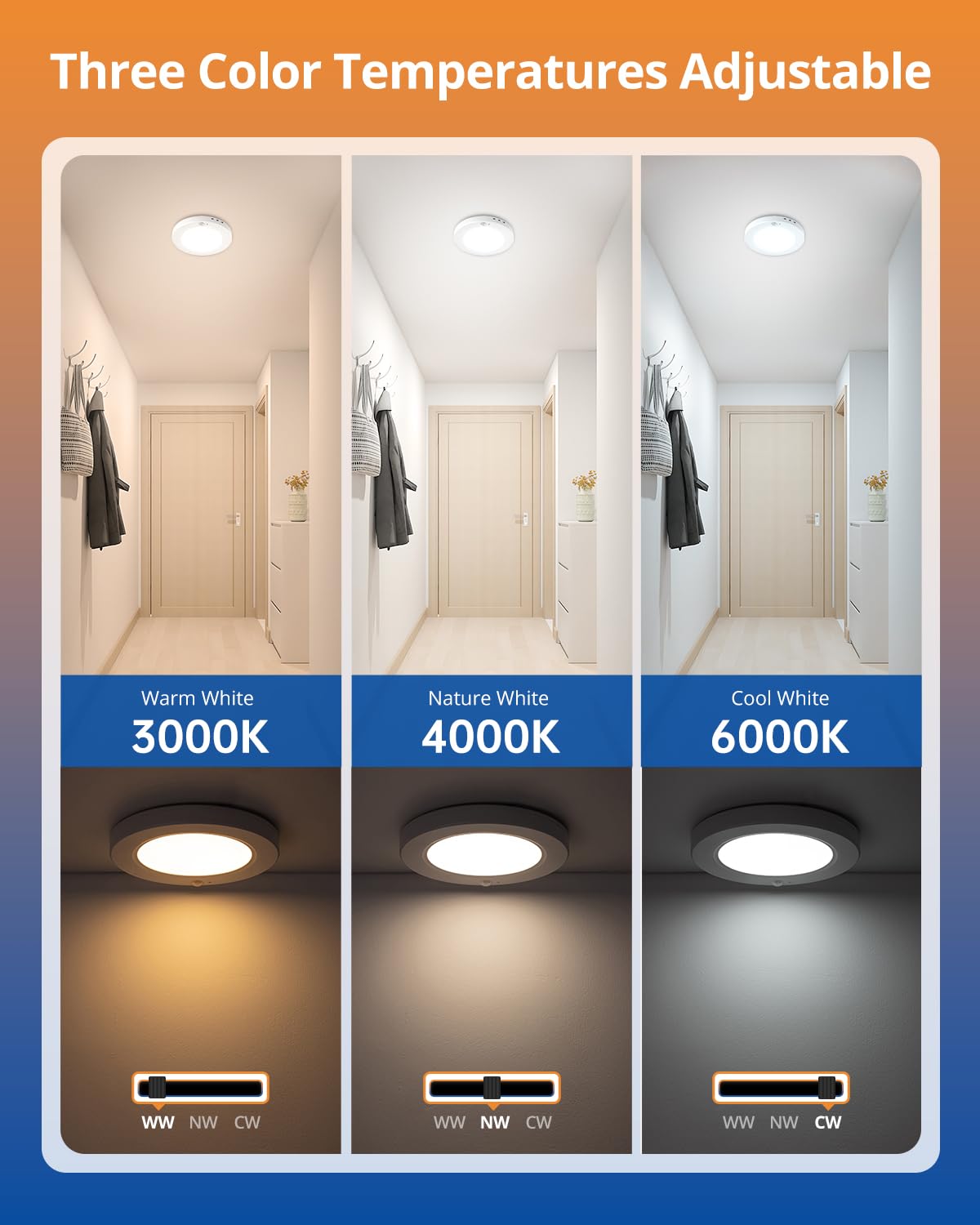 Wowatt auto-sensing mode activates light with motion for closet and storage use
