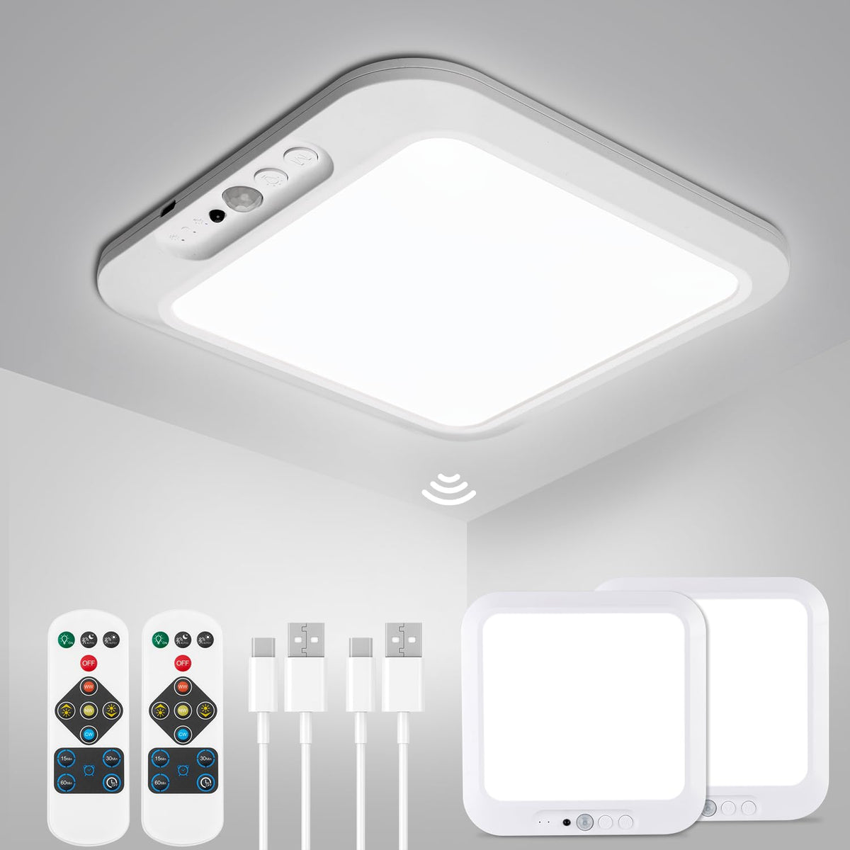 Wowatt battery ceiling light with remote control for adjustable overhead lighting