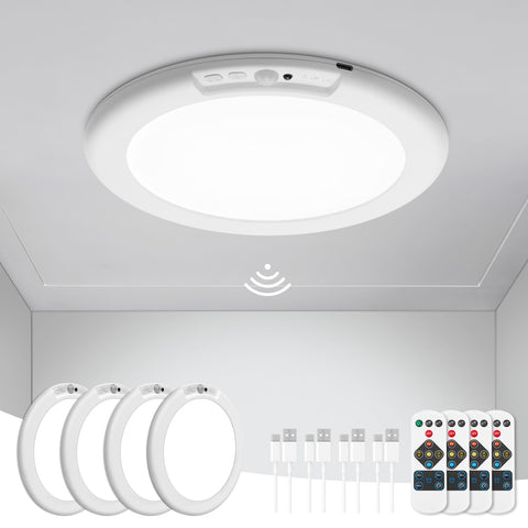 wowatt four-pack battery ceiling lights for easy wireless installation and energy savings.