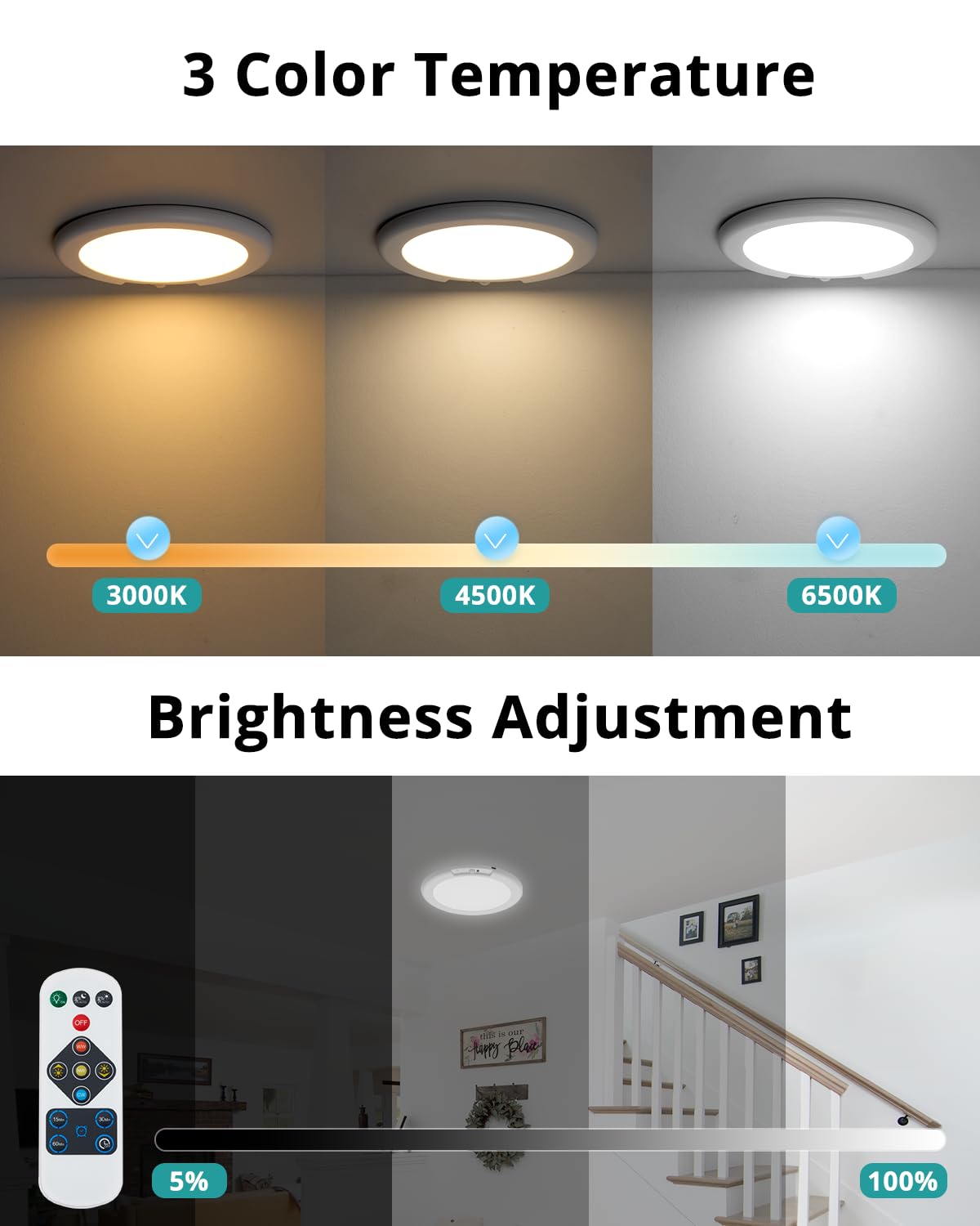 Wowatt adjustable color temperature from warm to cool for mood and task lighting.