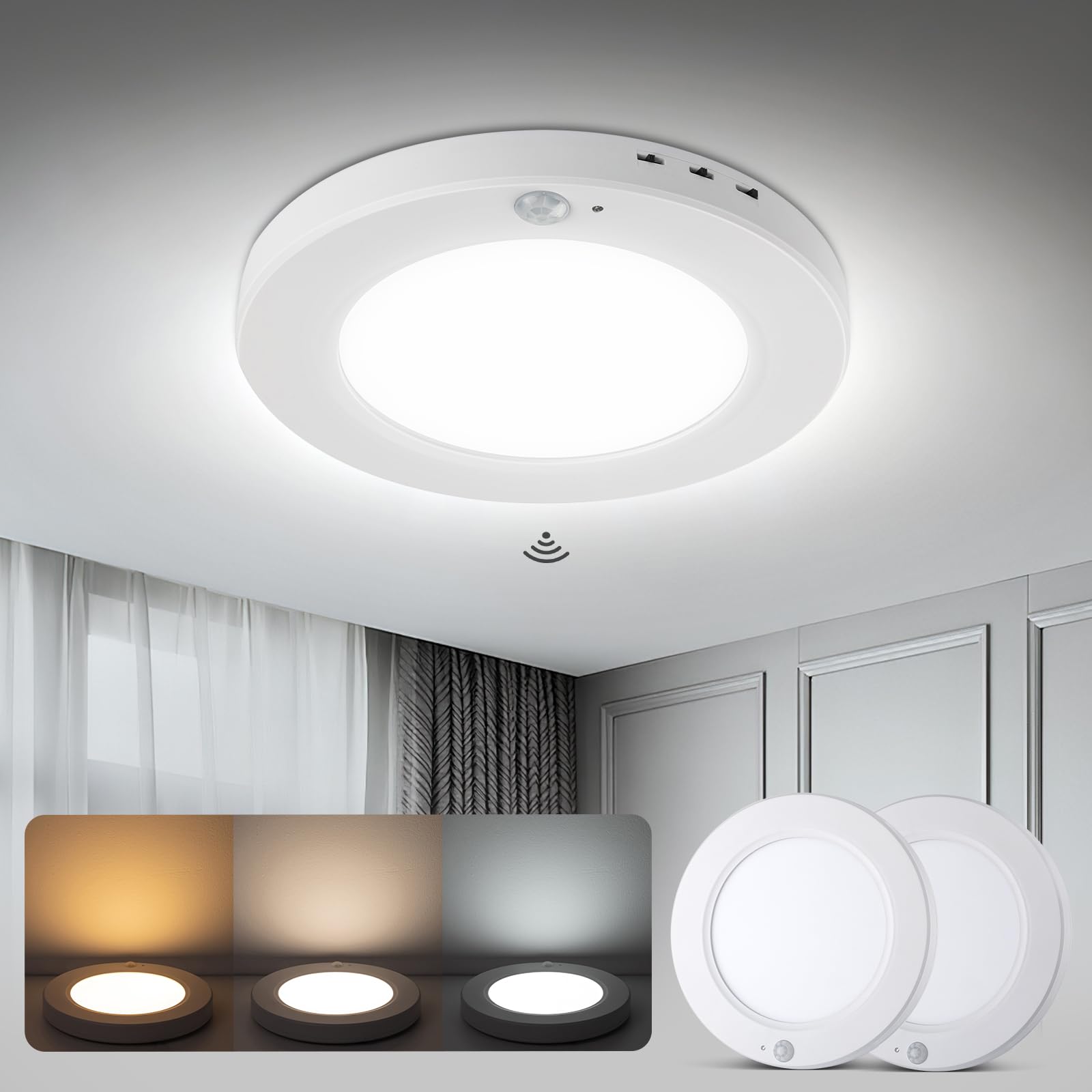 Wowatt motion sensor ceiling light installed in a hallway for hands-free illumination