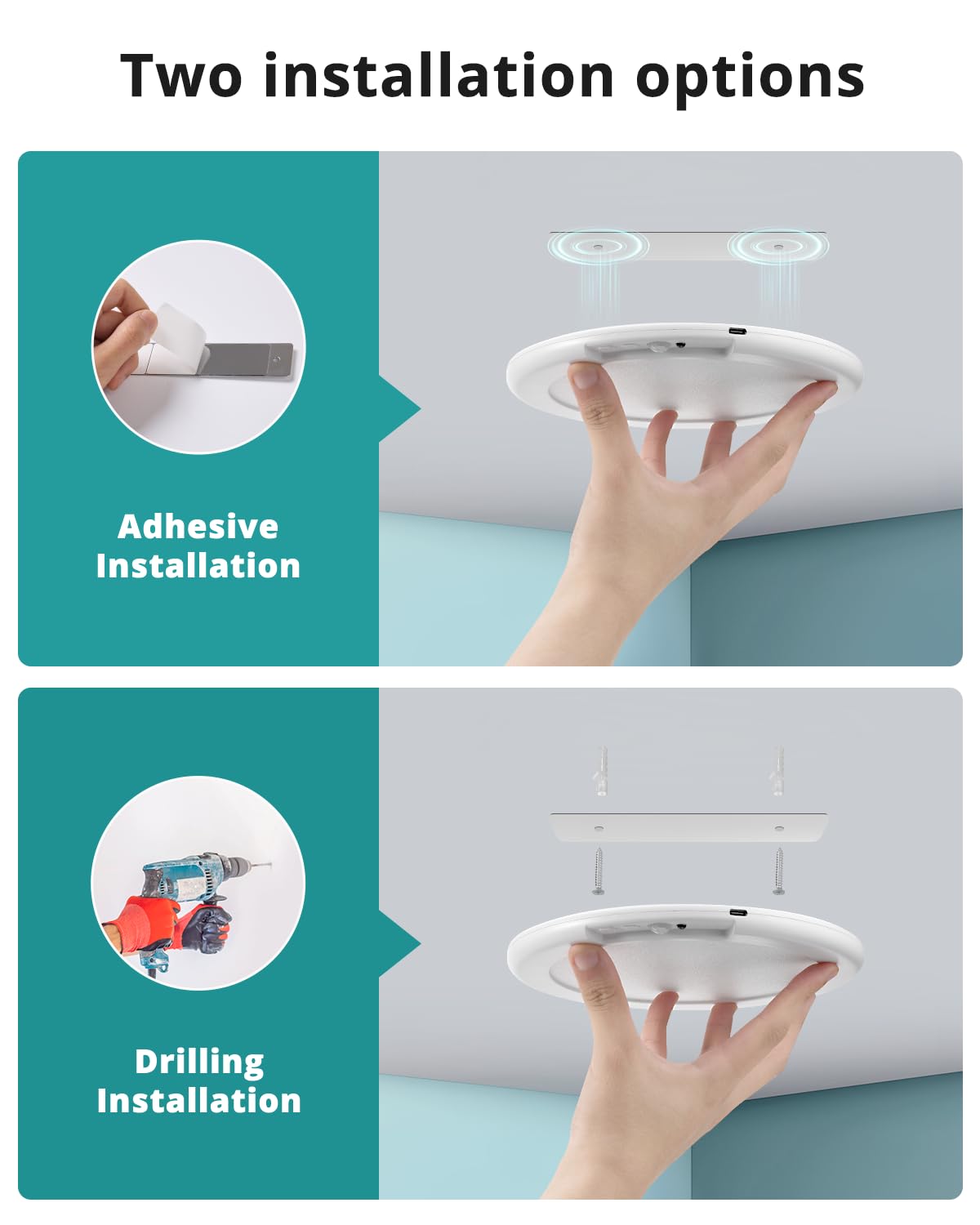 Wowatt rechargeable battery pack powering long-lasting ceiling lights.