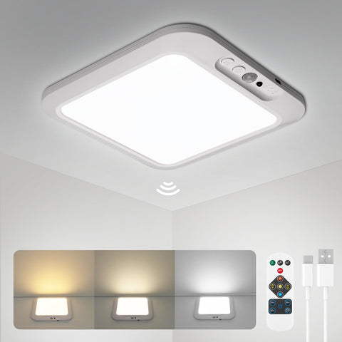 wowatt rechargeable ceiling light with motion sensor for cordless room illumination.