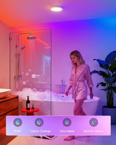 Wowatt RGB color-changing shower light for mood-enhancing baths.