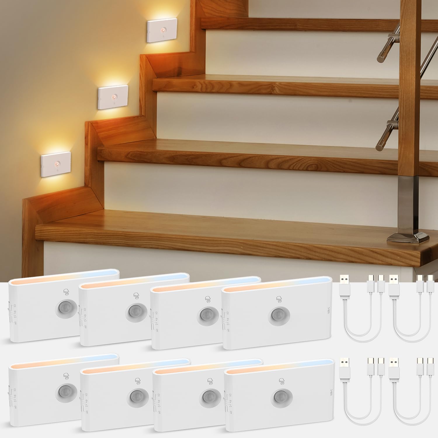 Wowatt stair light emits a soft glow along a stairwell for safety