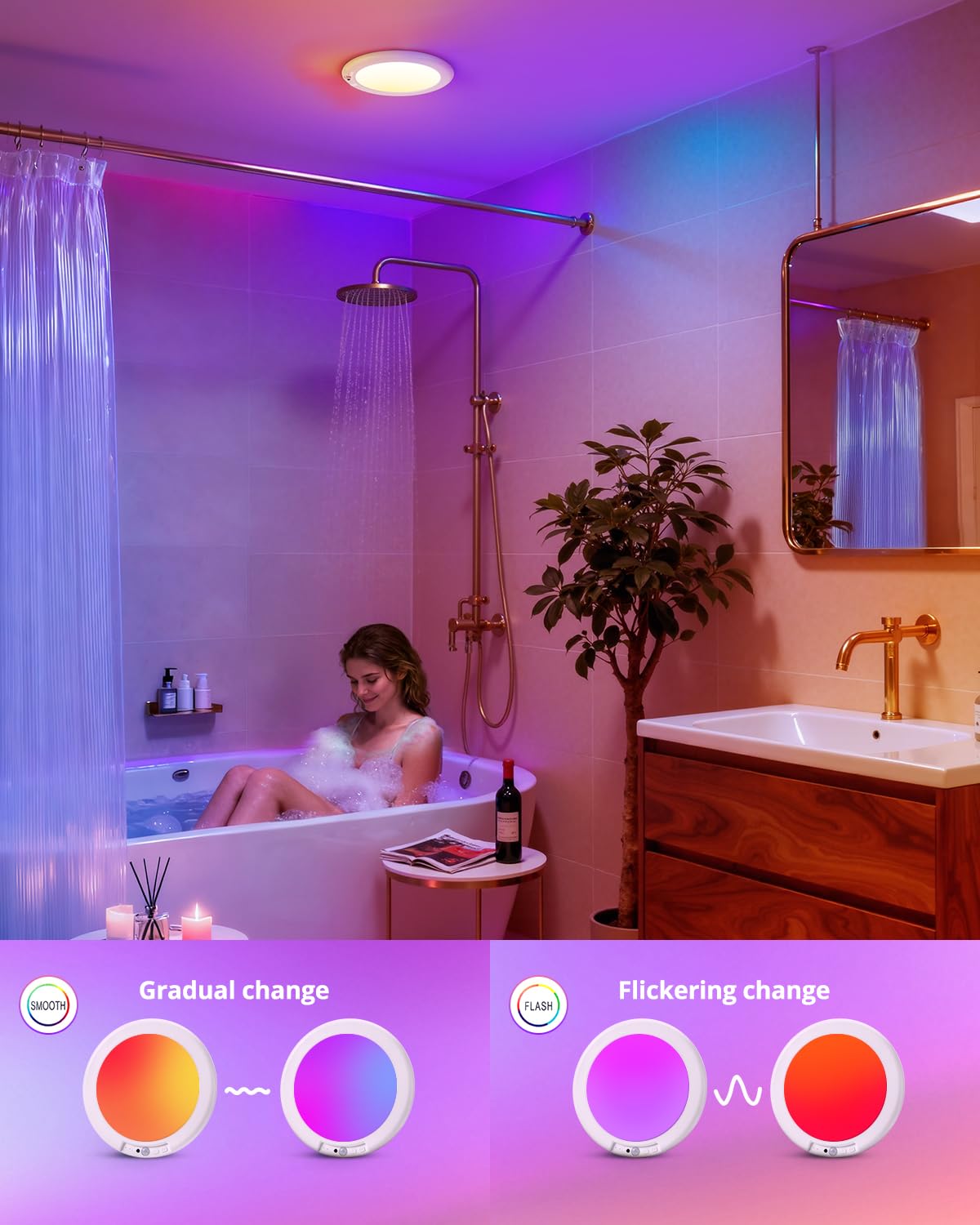 Wowatt white light shower illumination for clear visibility.