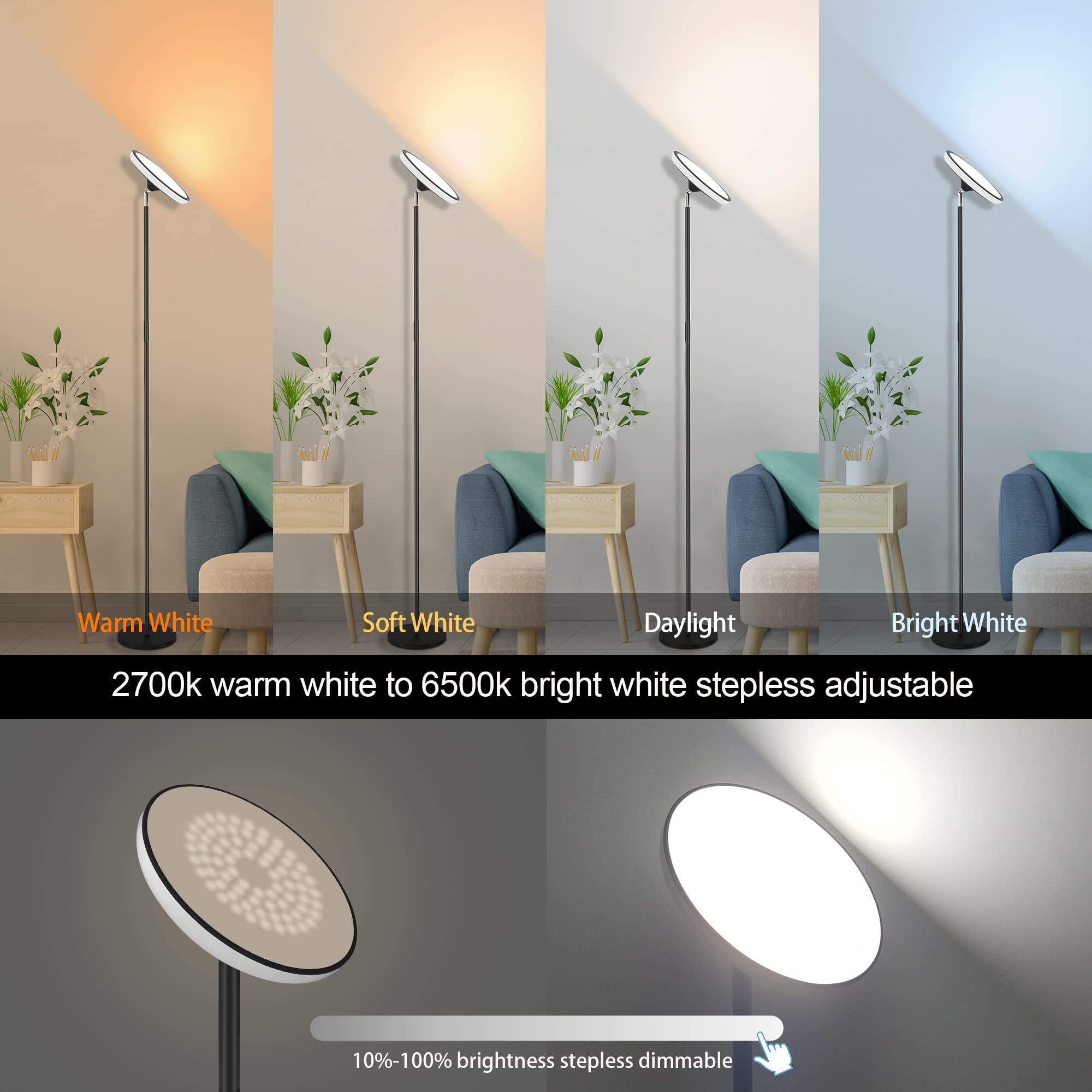 WOWLUMEN UFO floor lamp remote control enables easy, hands-free dimming and color changes.