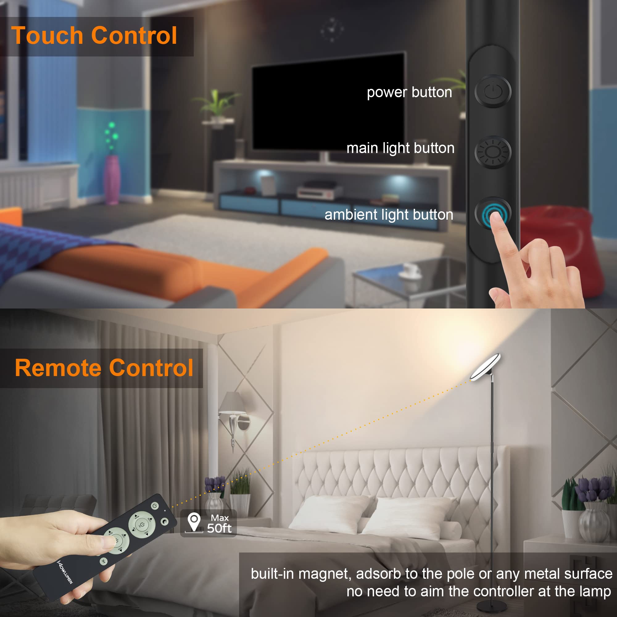 WOWLUMEN UFO floor lamp timer memory keeps preferred settings.