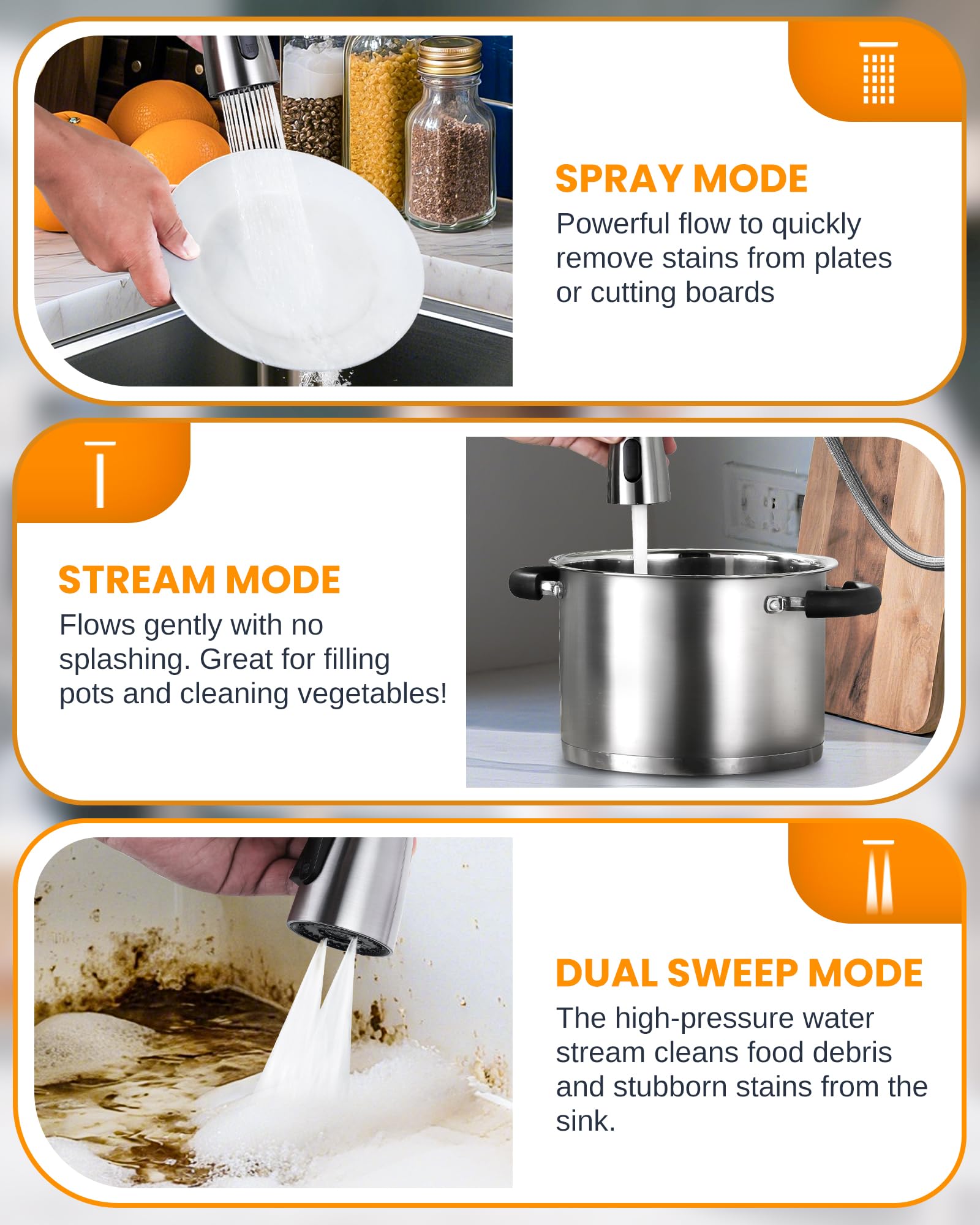 WOWOW 18-inch retractable hose reaches every corner of the sink.