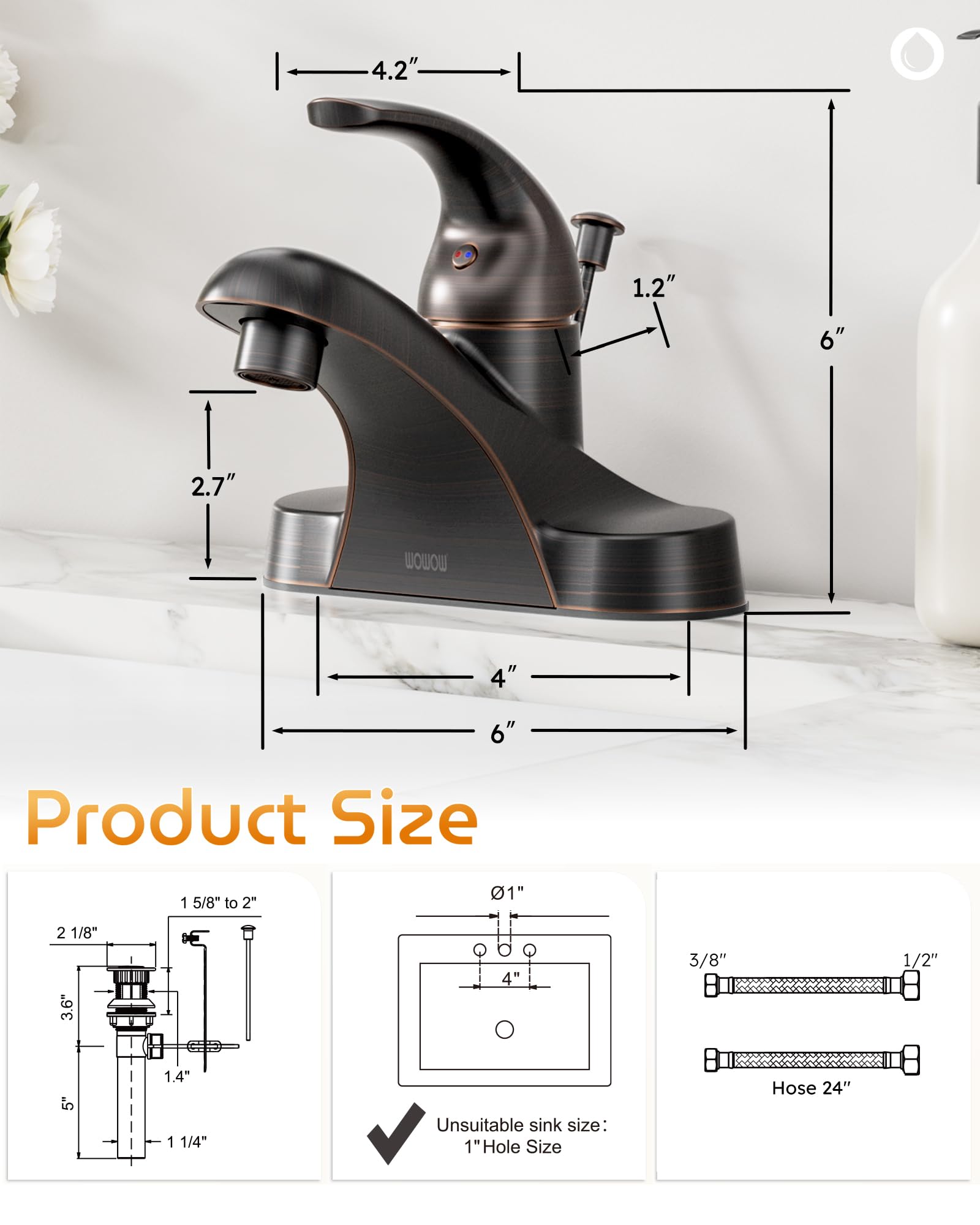 WOWOW 304 stainless steel body visible in finished faucet