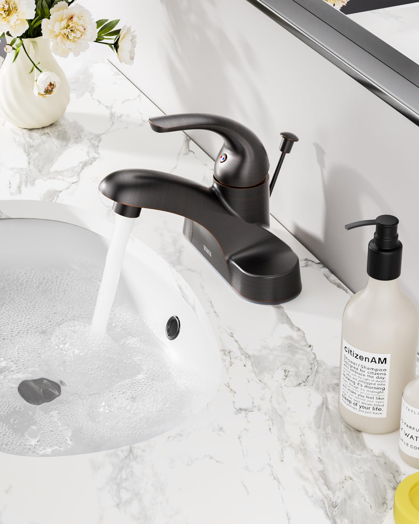WOWOW lift rod drain faucet with lift rod mechanism for easy hand-washing