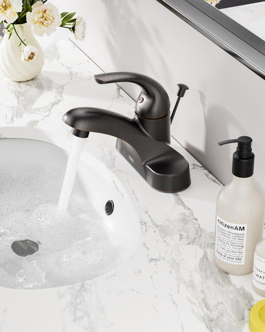 WOWOW lift rod drain faucet with lift rod mechanism for easy hand-washing