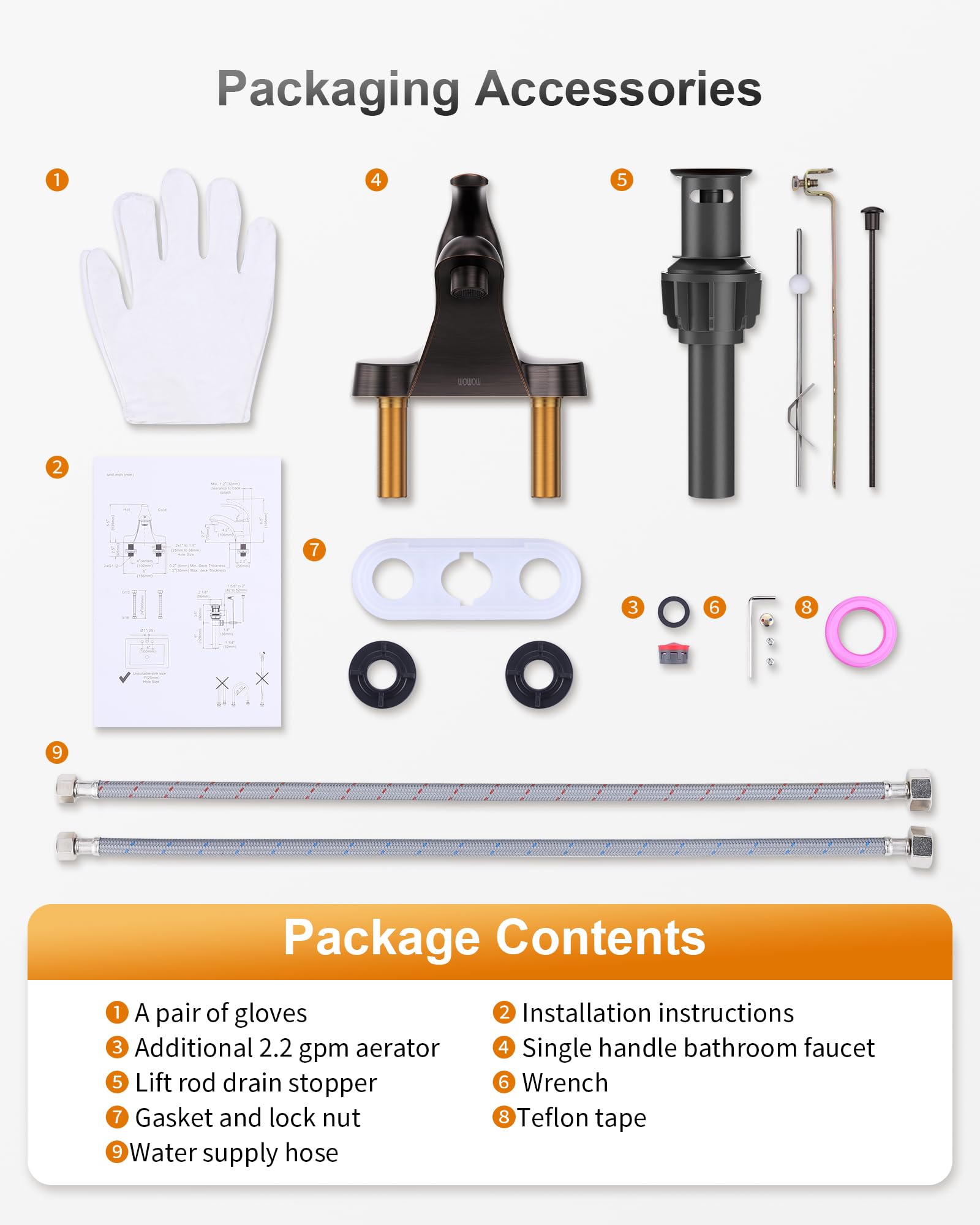 WOWOW three-hole installation with 4-inch centerset compatibility