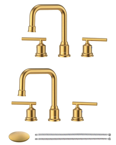 WOWOW brushed gold faucet set with swivel spout for flexible use.