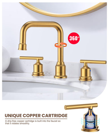WOWOW brushed gold faucet with adjustable 6-16 inch spread for versatility.