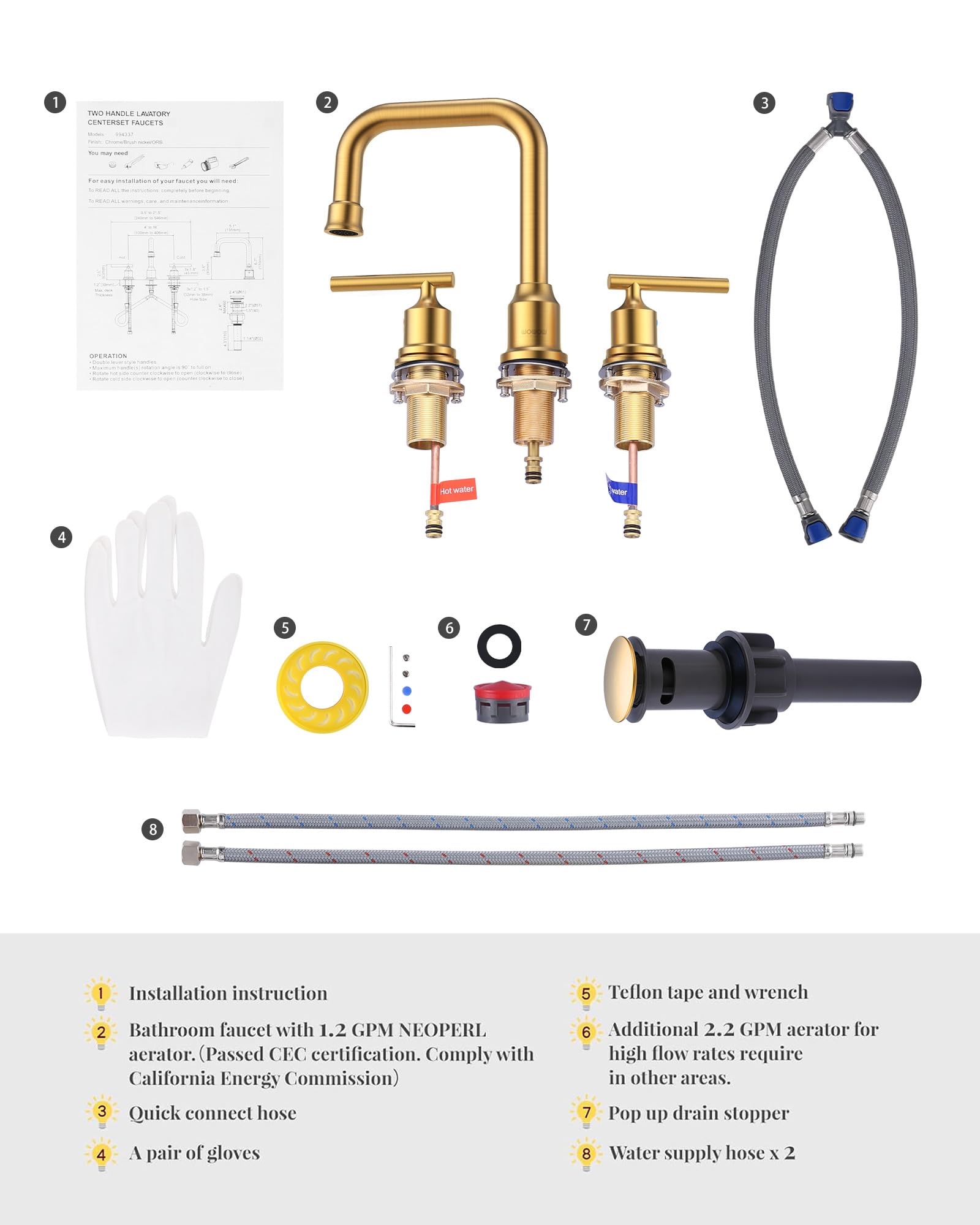 WOWOW supply lines included for quick, leak-free installation.