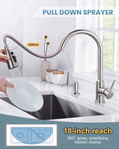 WOWOW faucet with three modes—Stream, Spray, Sweep—for versatile kitchen tasks.