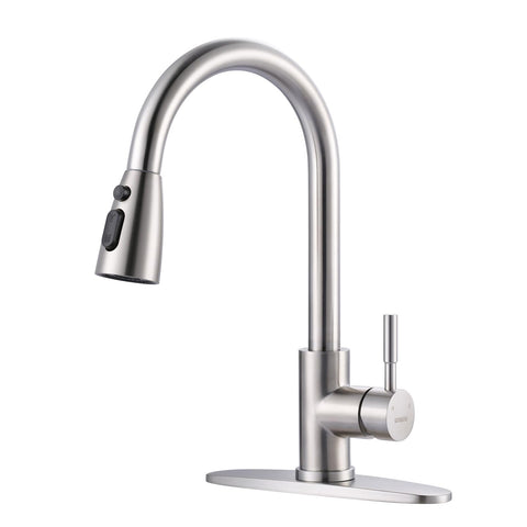 WOWOW kitchen faucet with pull-down sprayer for versatile rinsing and filling.