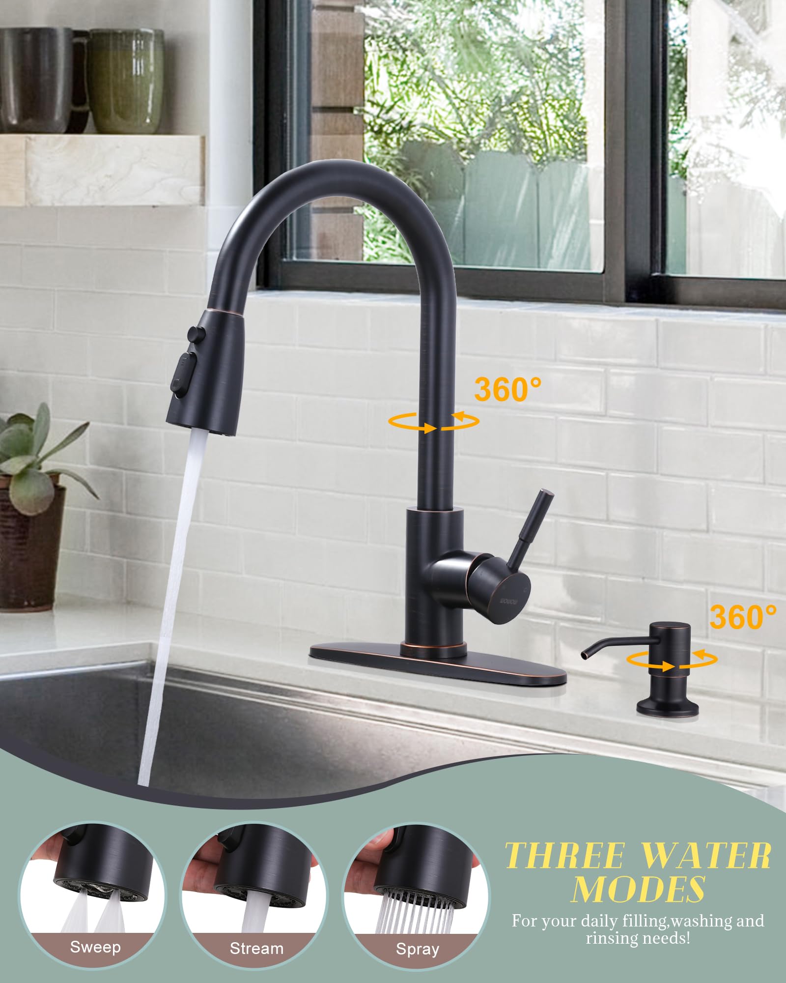 WOWOW soap dispenser integrated with kitchen faucet for convenient soap access