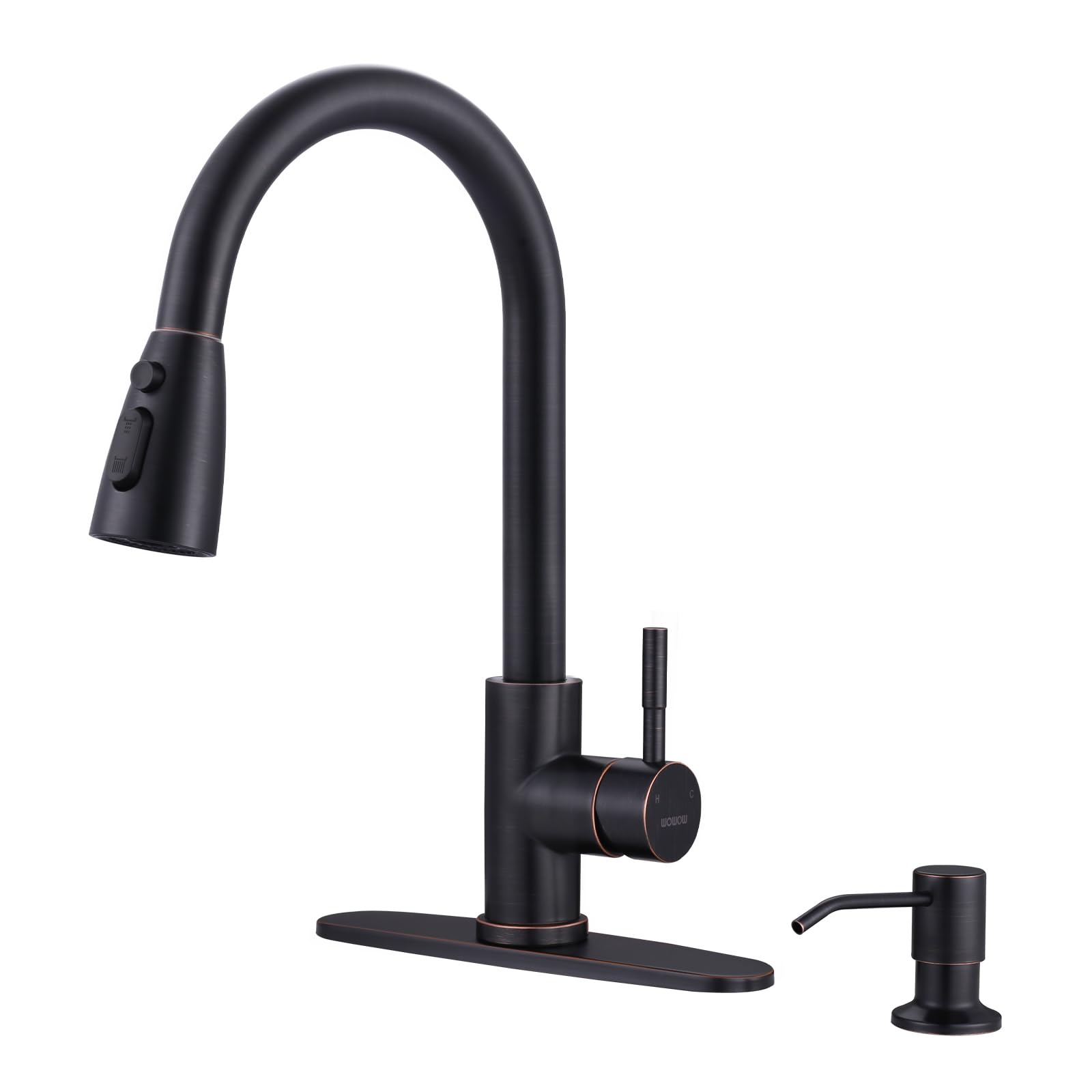 WOWOW oil-rubbed bronze kitchen faucet with pull-down sprayer for easy rinsing