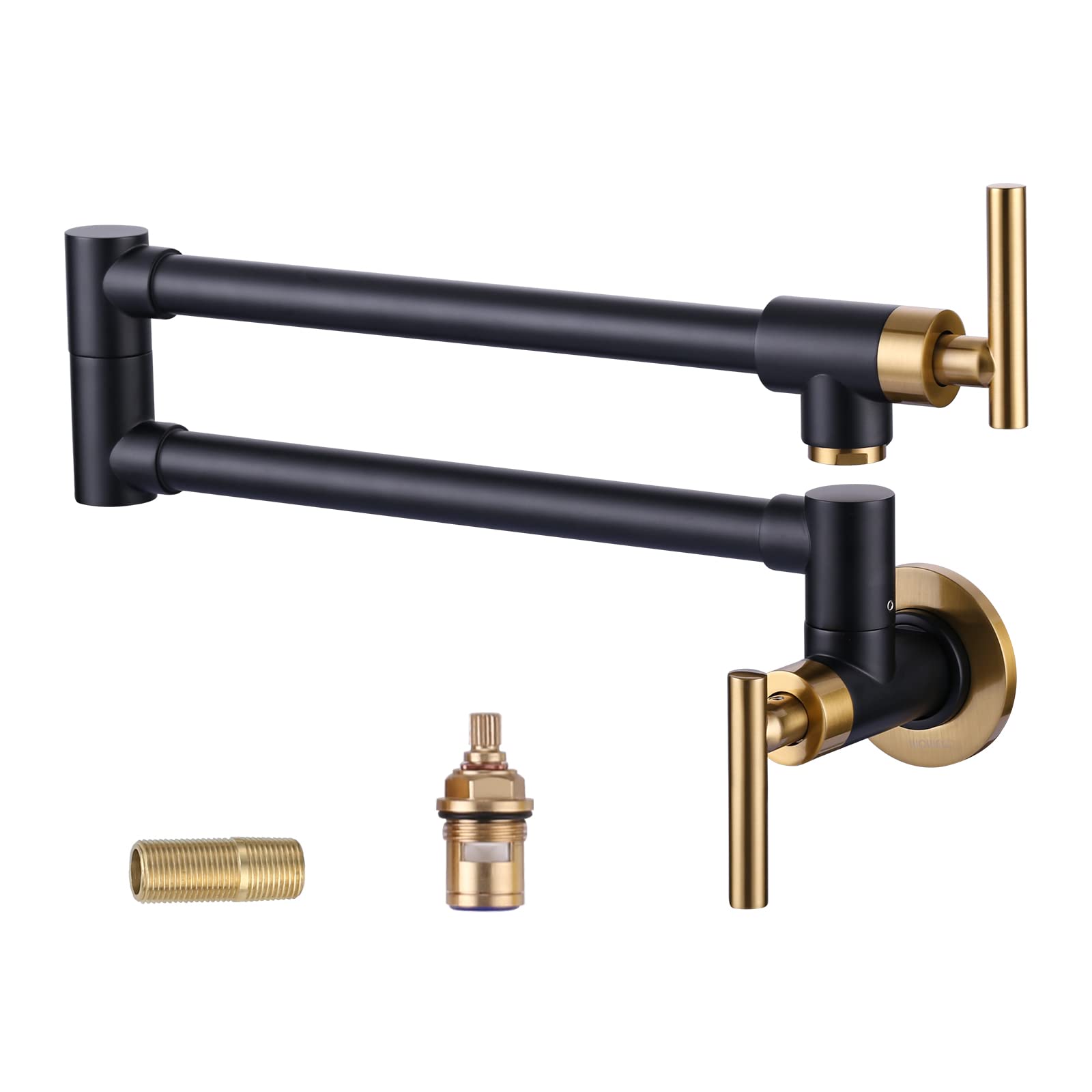 WOWOW pot filler with black gold finish and solid brass construction.