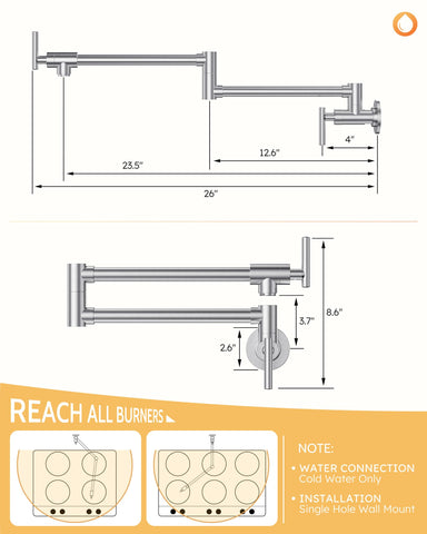 WOWOW pot filler installation flange with standard threading for secure mounting