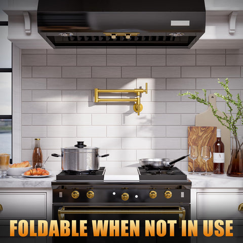 WOWOW pot filler faucet mounted on wall with brushed gold finish enhances accessibility