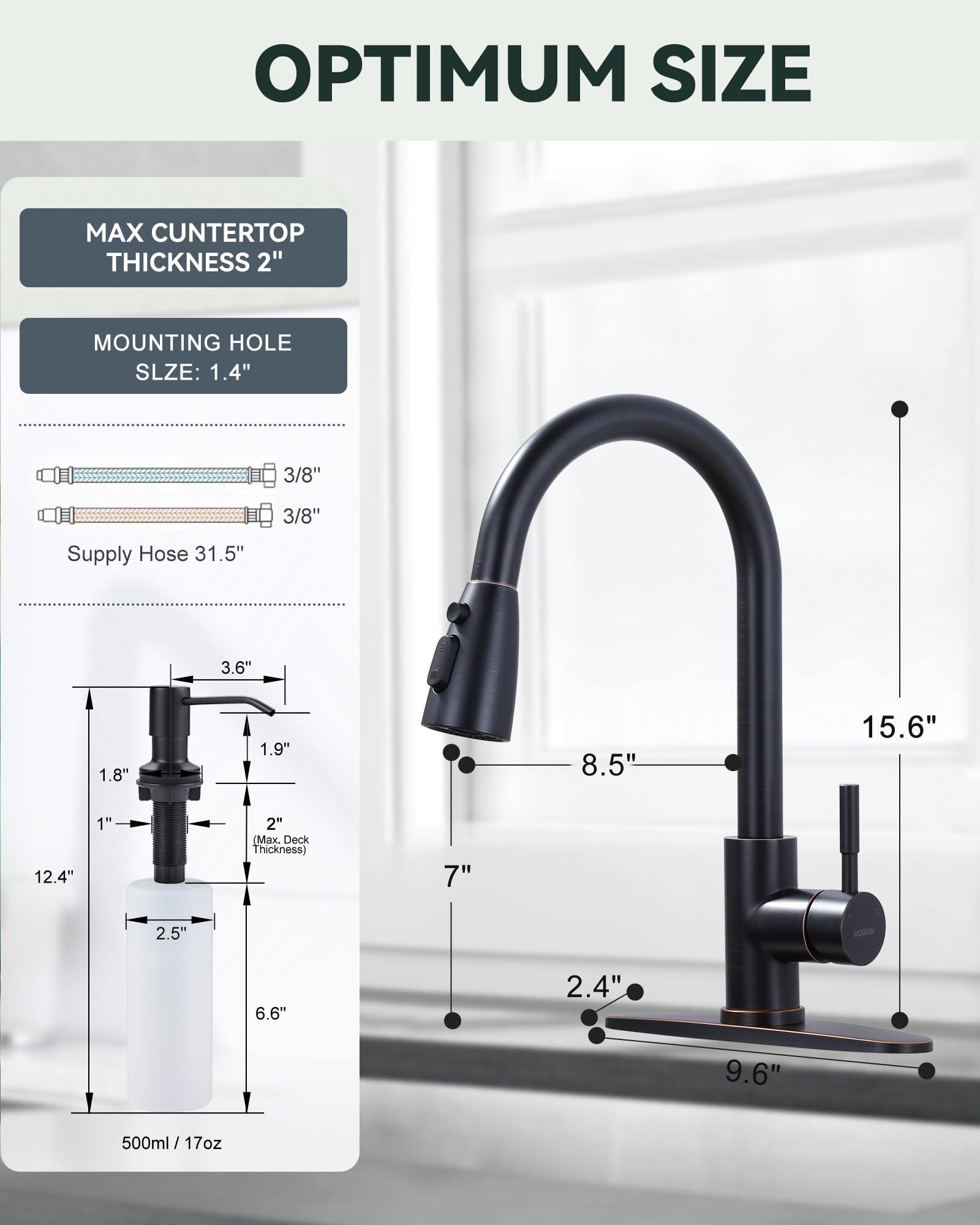 WOWOW pull-down sprayer extends to 18 inches for hard-to-reach areas