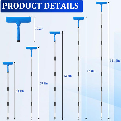 Woxnoc 9ft extension rod extends reach to high ceilings and tall walls.