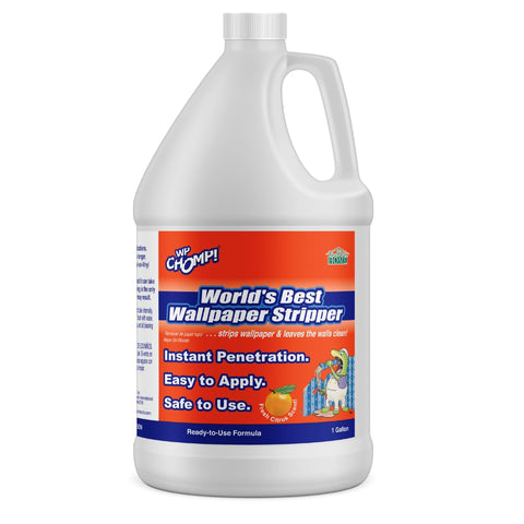 WP CHOMP! wallpaper stripper with citrus scent for fast, safe adhesive removal in home projects.