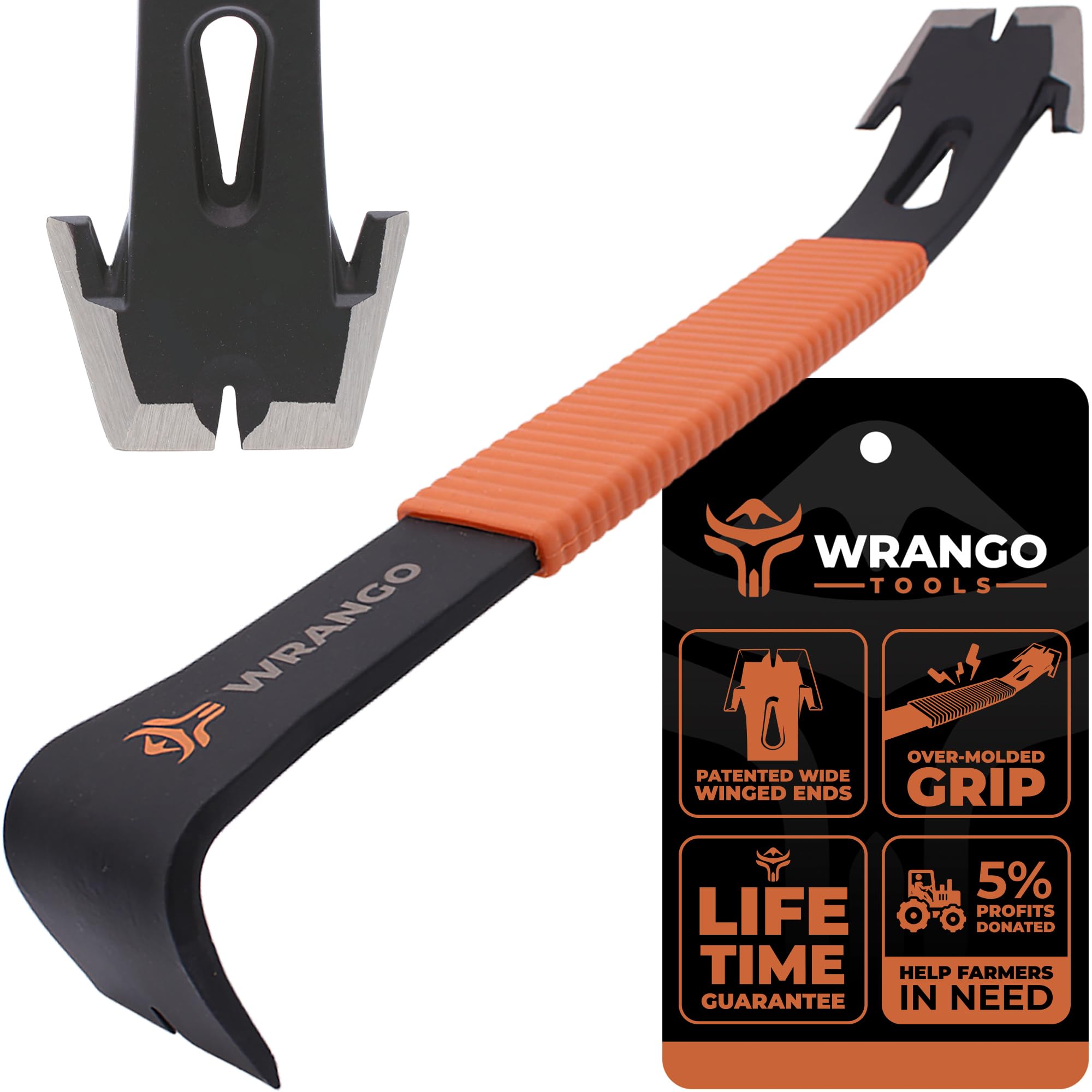 Wrango Tools 15-inch flat bar pry bar with a sturdy grip for controlled prying