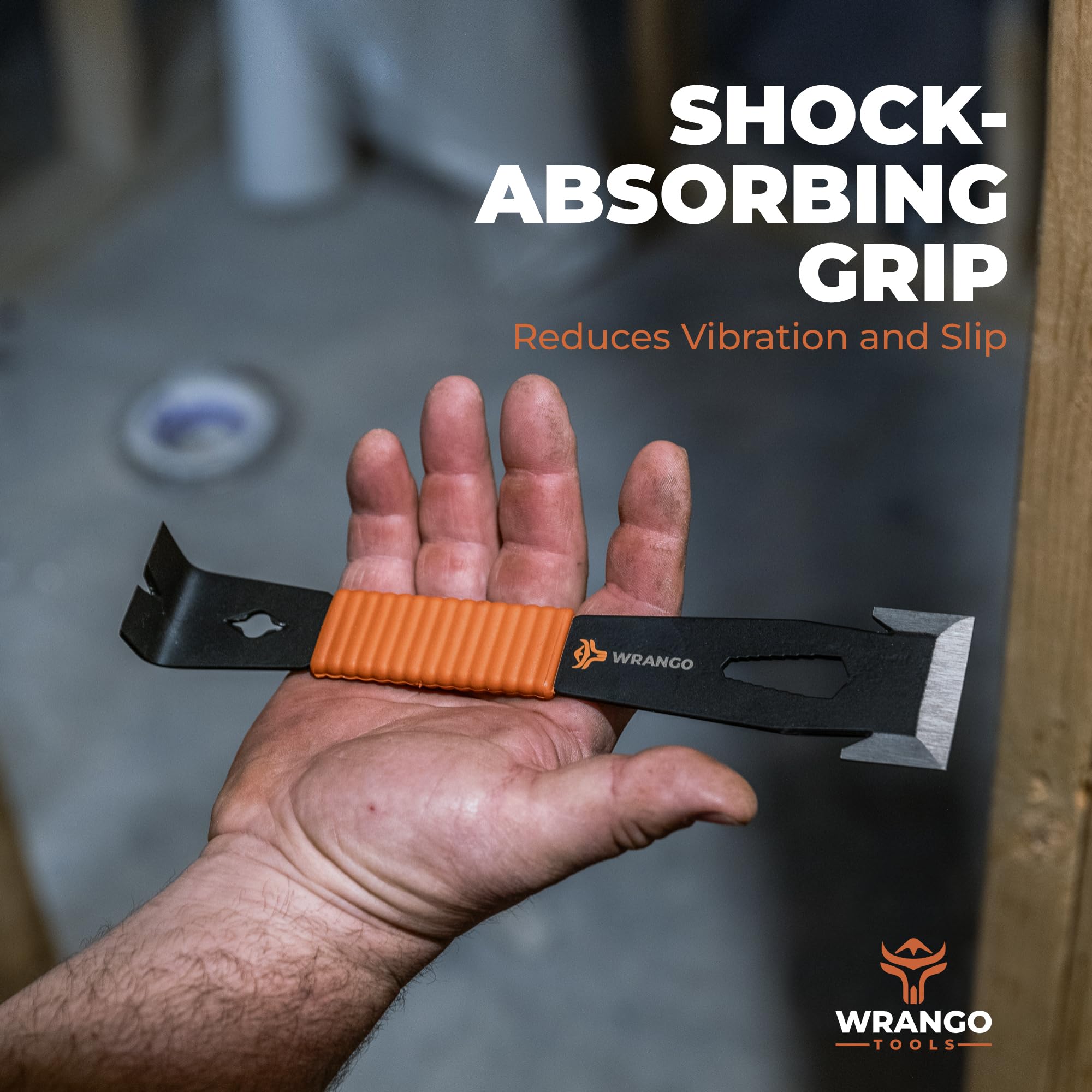 WRANGO TOOLS 9.5-inch trim bar pry bar with shock-absorbing grip for comfortable use