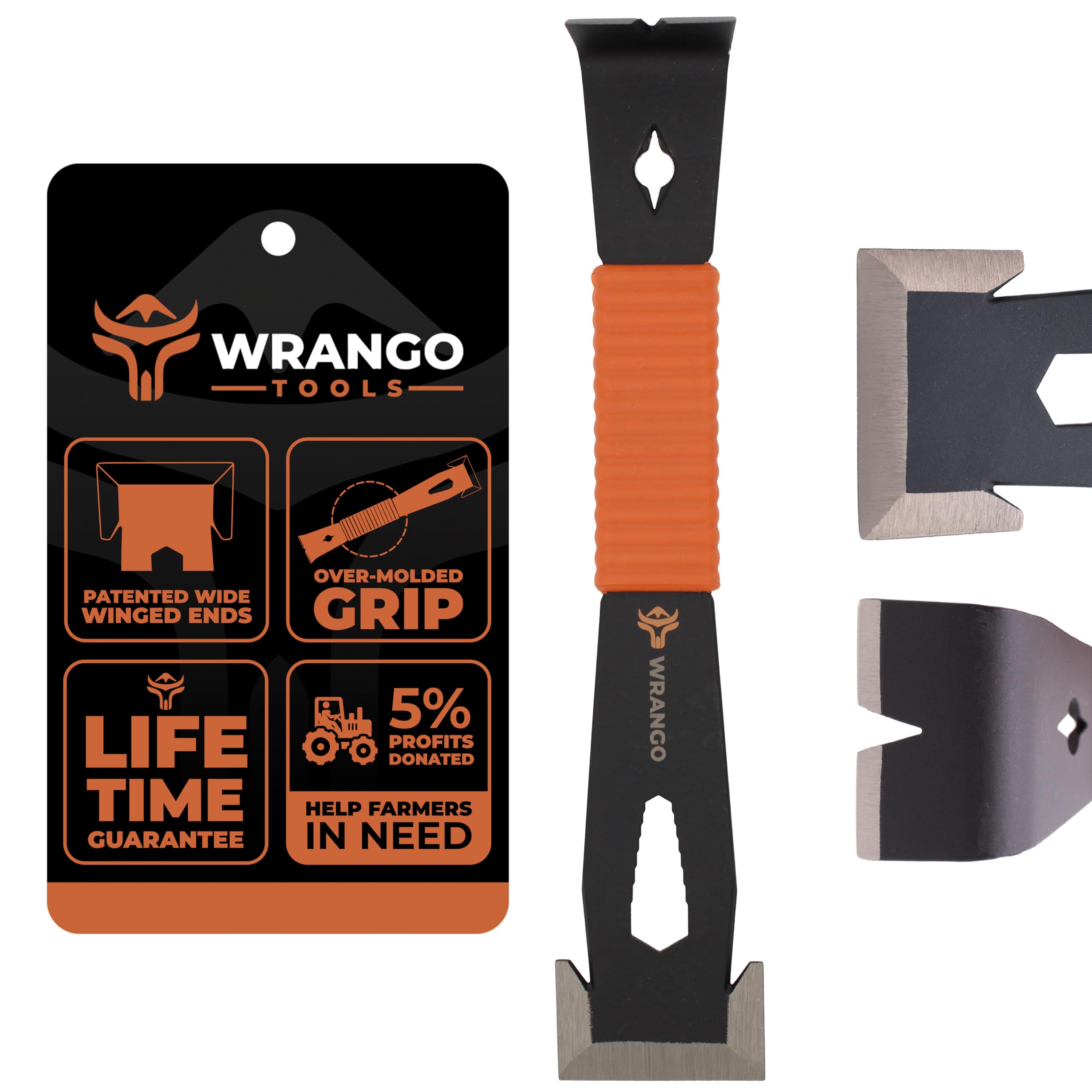 WRANGO TOOLS 9.5-inch trim bar pry bar with winged ends for safe, clean baseboard removal
