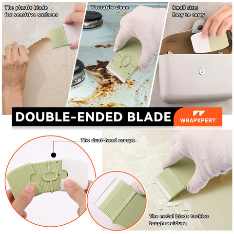 WRAPXPERT razor scraper with 4-inch blade for clean cuts.