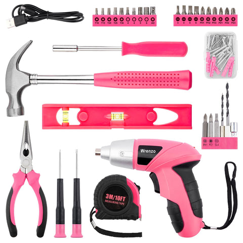 Wrenzo pink toolbox image highlights portable storage for dorm rooms.