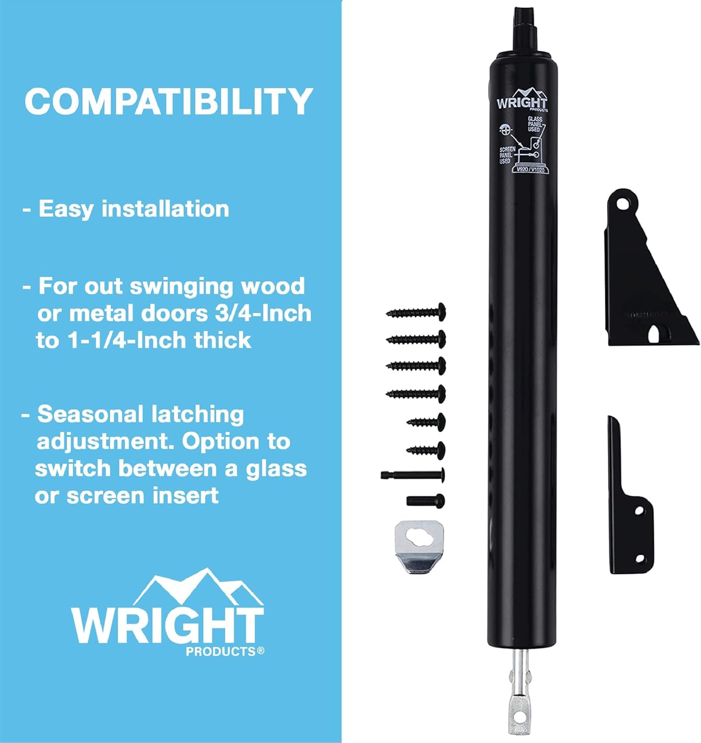 Black finish of Wright Products closer blends with door frame.