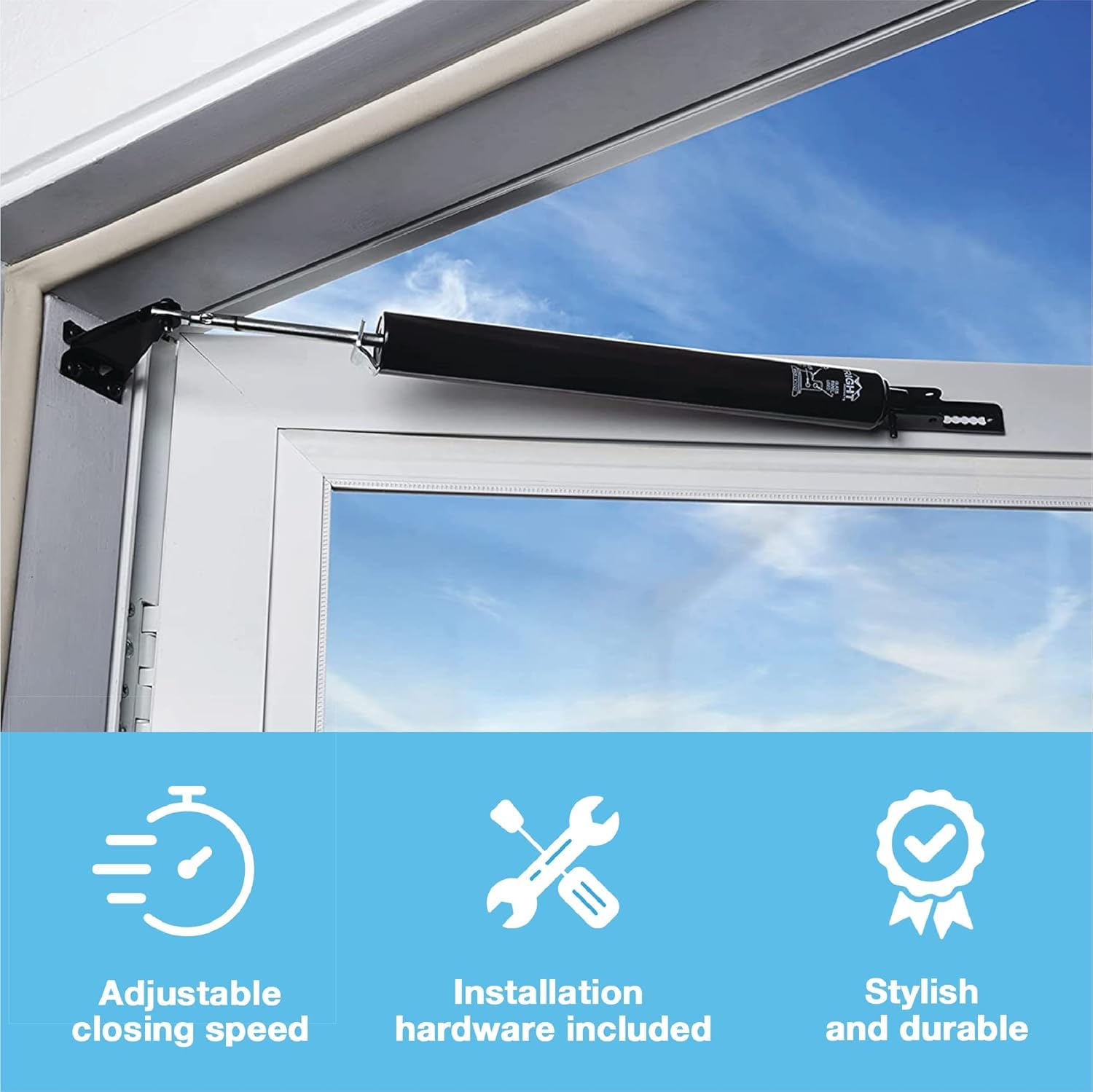 Adjustable closing speed screw on Wright Products closer for tailored door timing.