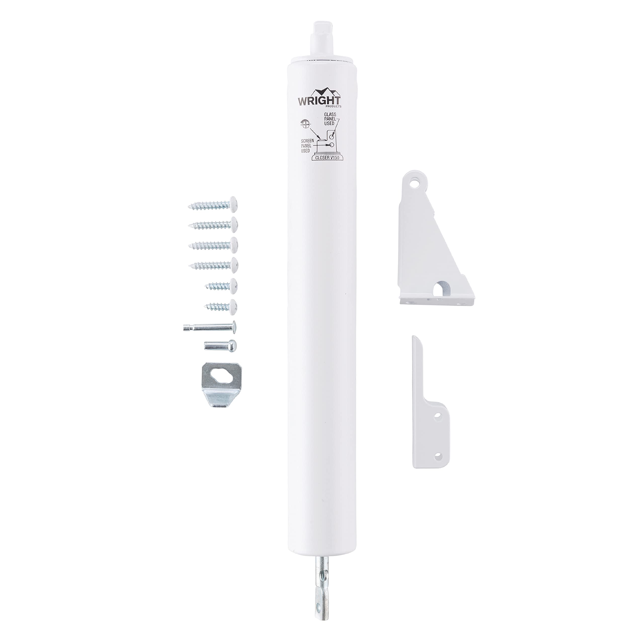 Wright Products heavy-duty pneumatic storm door closer in close view for smooth closing.