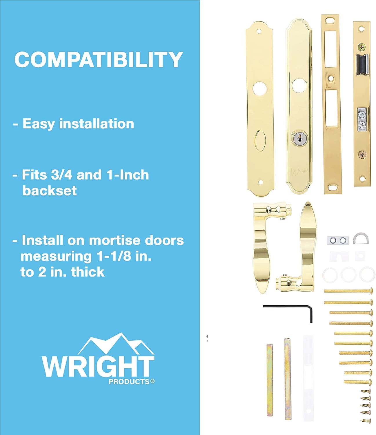 Installation kit components for Serenade storm door lock by Wright Products
