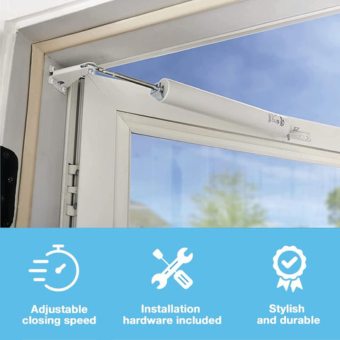 Wright Products storm door closer shows durable construction for daily use.