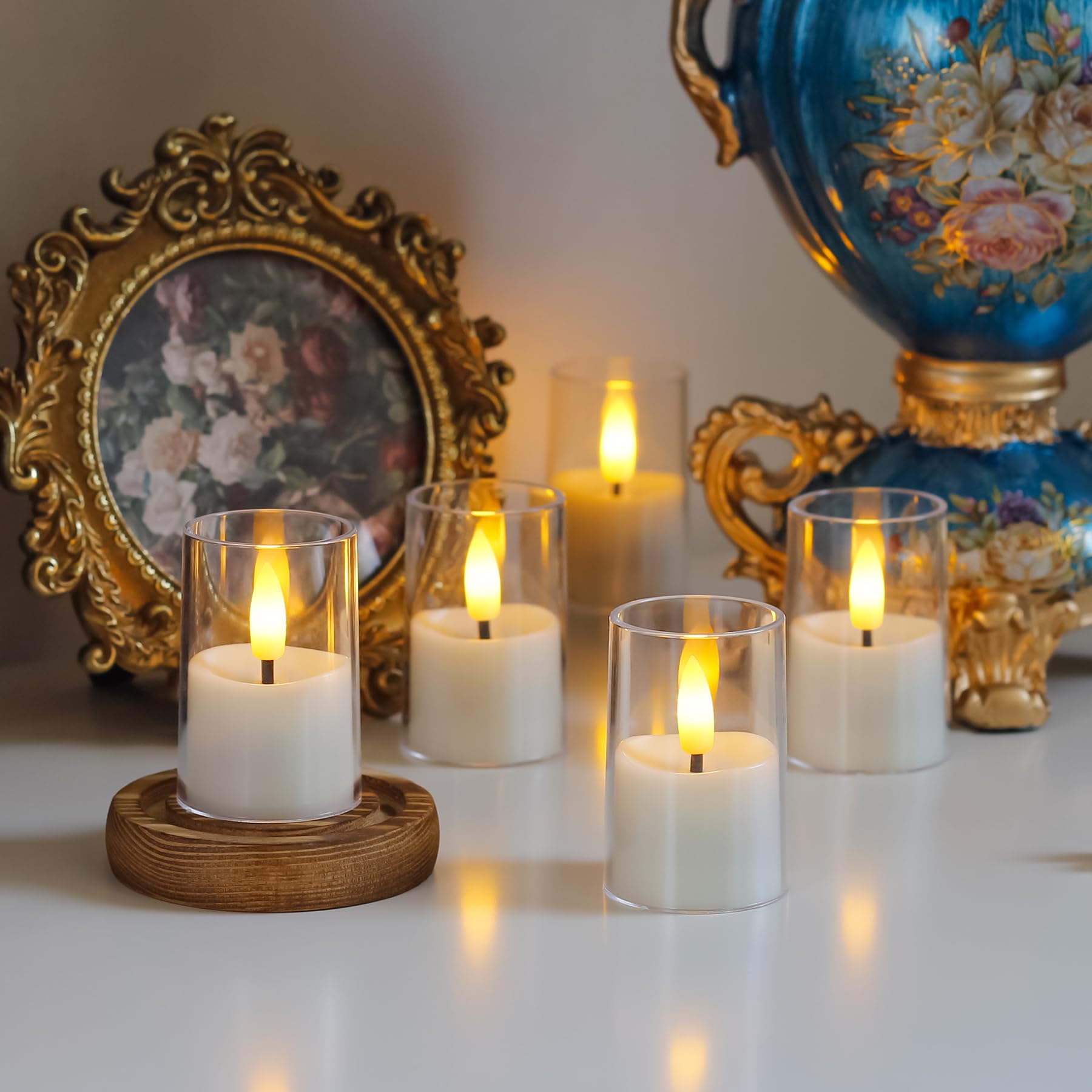 Wroxipel clear acrylic tealight white highlights durable, break-resistant design.