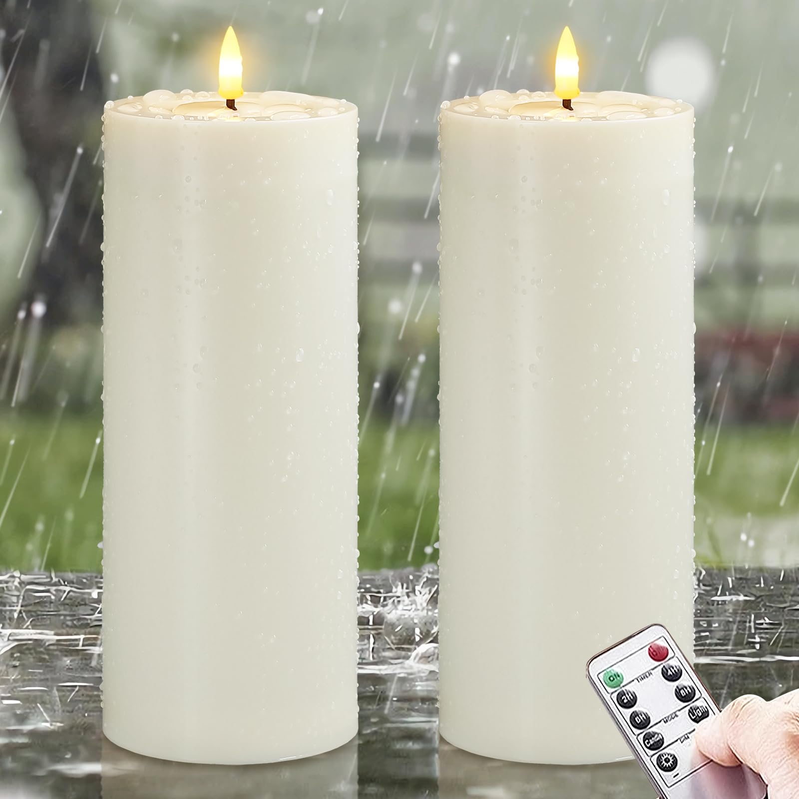 Wroxipel ivory waterproof flameless candle in 4x10, ideal for outdoor ambiance