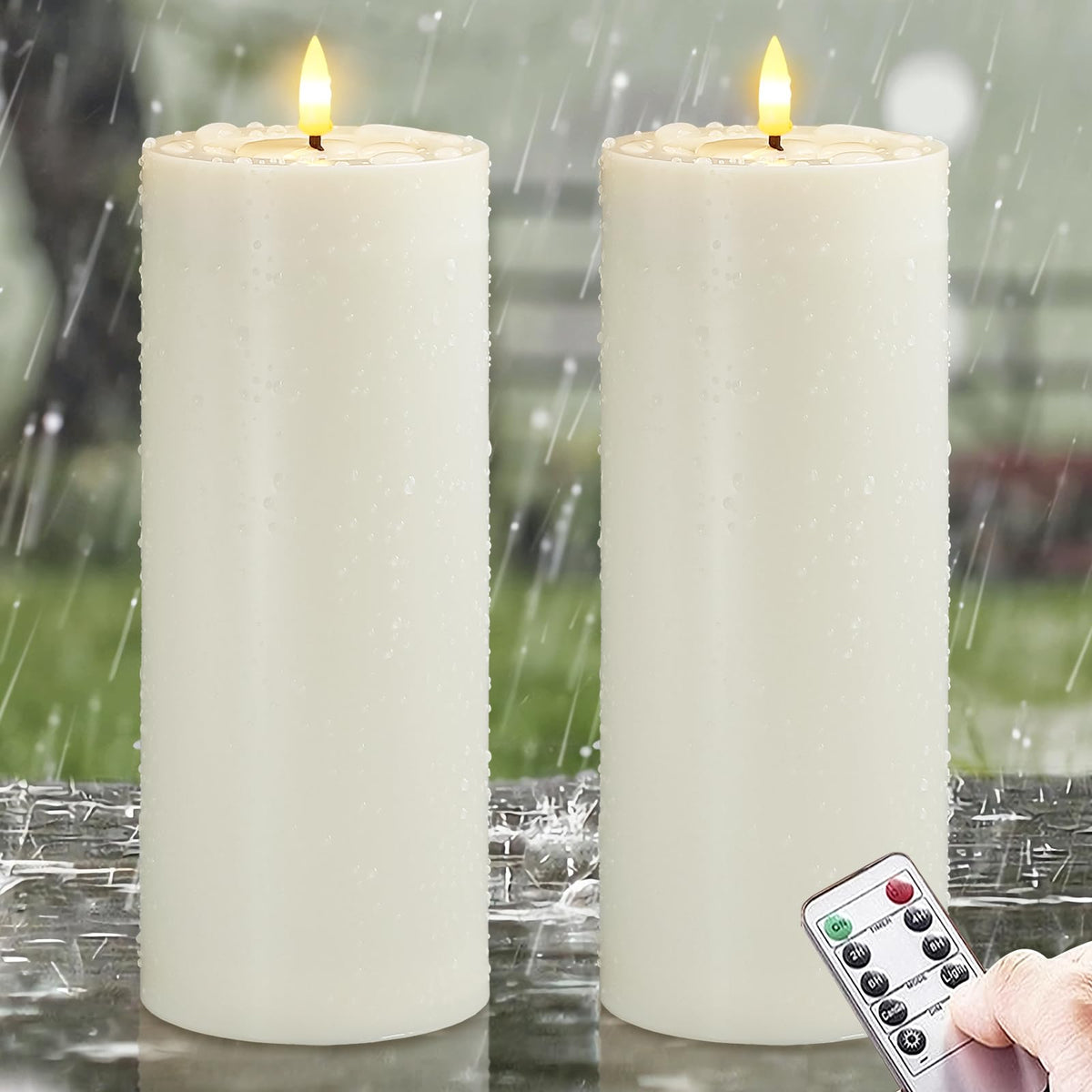 Wroxipel ivory waterproof flameless candle in 4x10, ideal for outdoor ambiance