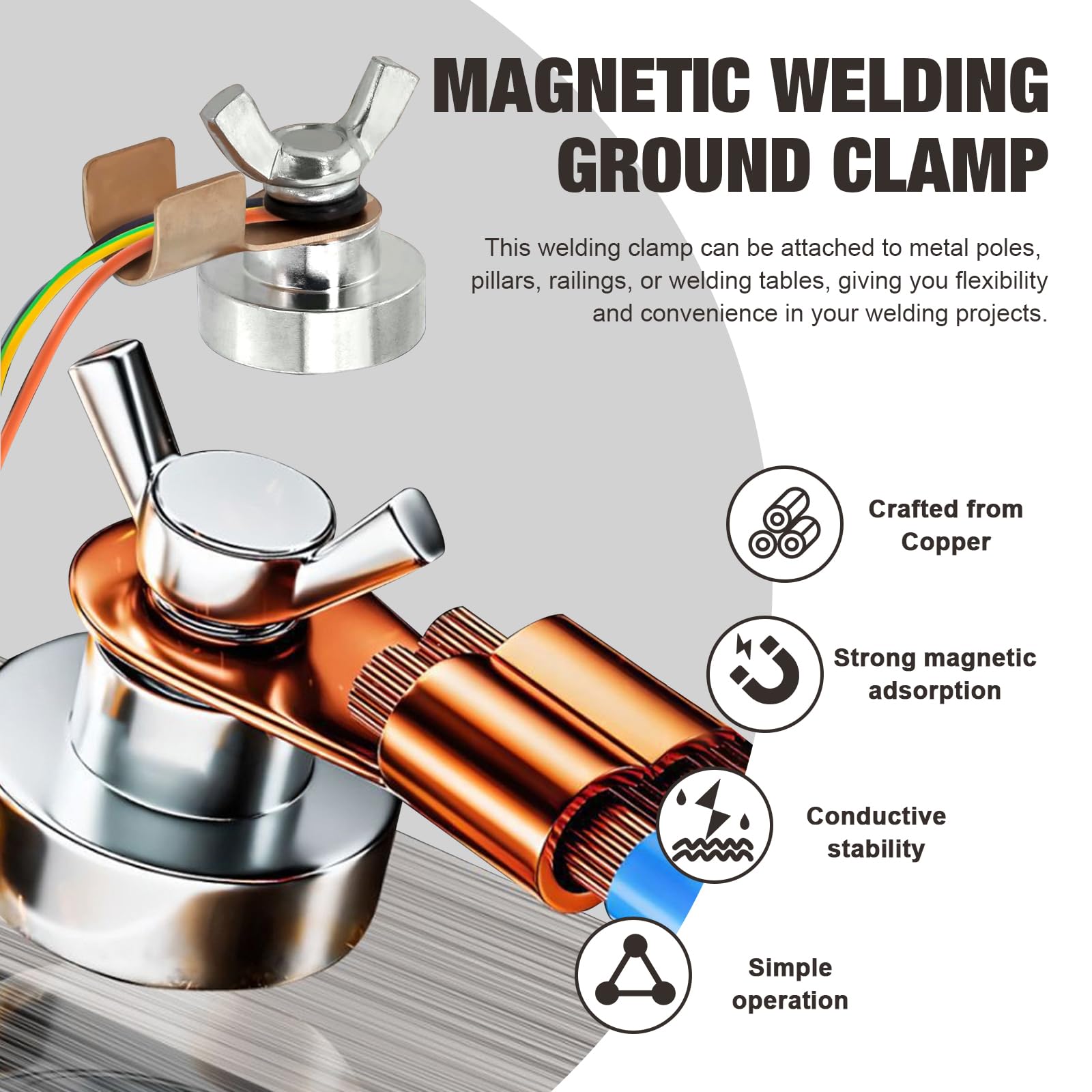Wshxjzyay compact grounding clamp fits in a tool kit for portable weld sessions.